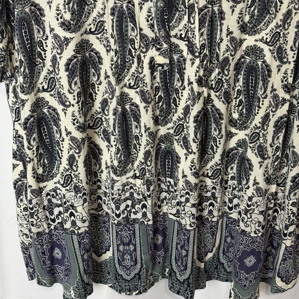 Rose & Olive Pullover Knit Blouse Shirt Cream Blue Paisley All Over 3X Pintuck - Picture 3 of 8